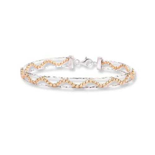 18ct White Gold Bangles In Rose Gold Diamond Cutting Beads In Centre - Rose Gold Bead Accented Bangles