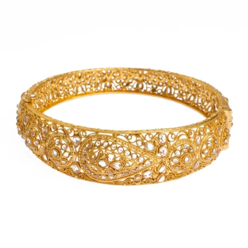 Pair Of 22ct Gold Antiquated Look Openable Bangles With Polki Style Stones - Antique Gold Bangles With Polki Stones -Shiny Jewelry Hub B 8288 b scaled