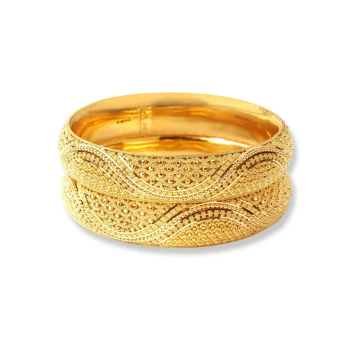 22ct Gold Pair Of Bangles With Filigree Work & Comfort Fit Finish - Elegant Gold Bangles Set