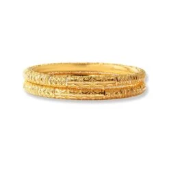 22ct Gold Pair Of Hollow Tube Bangles With Filigree Work & Comfort Fit Finish - Exquisite 22ct Gold Bangles