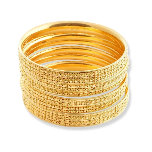 Set Of Six 22ct Gold Bangles With Diamond Cut Design And Filigree Work - Bangle Set For Women 5 Set Of Six 22ct Gold Bangles With Diamond Cut Design And Filigree Work - Bangle Set For Women -Shiny Jewelry Hub B 8575 1 scaled