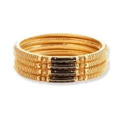 Set Of Four 22ct Gold Bangles With Black Rhodium Plating - Modern Black Rhodium Bangles