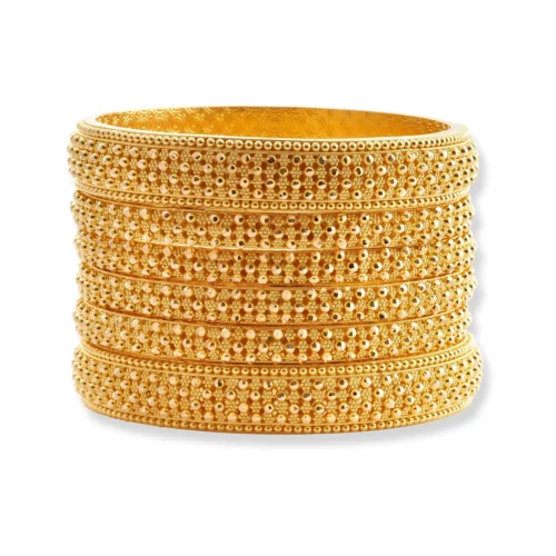 Set Of Six 22ct Gold Bangles With Diamond Cut Bead Design - Exquisite 22ct Gold Bangles
