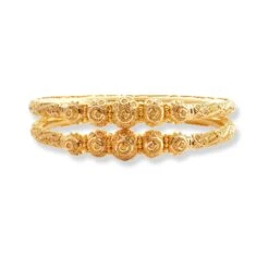 22ct Set Of Two Hollow Tube Bangles With Filigree Work Design - Lightweight And Stylish Bangles