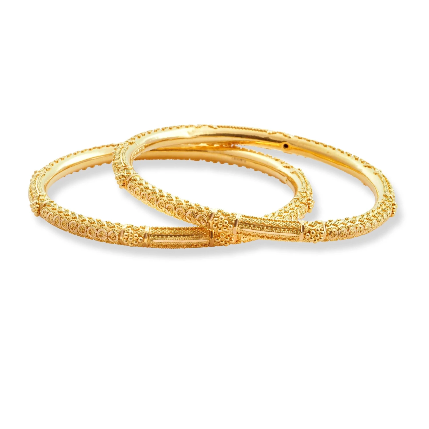 22ct Gold Pair Of Hollow Tube Bangles With Filigree Work & Comfort Fit Finish 2 22ct Gold Pair Of Hollow Tube Bangles With Filigree Work & Comfort Fit Finish - Image 2