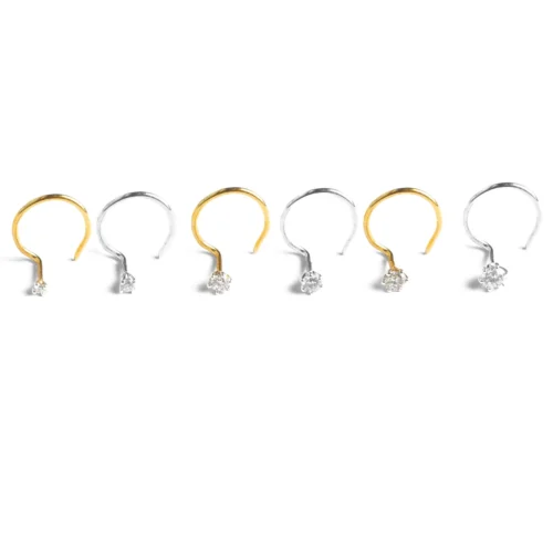 18ct Gold Diamond Wire Coil Back Nose Stud (0.01ct - 0.10ct)