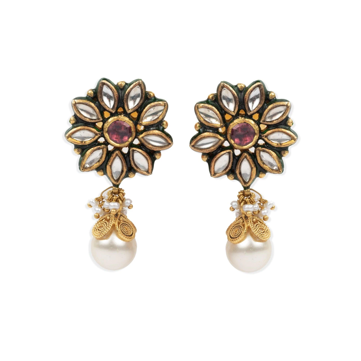 22ct Gold Antiquated Look Necklace And Earrings Set With Cultured Pearls And Cubic Zirconia Stones (70.32g) N&E-3060 2 22ct Gold Antiquated Look Necklace And Earrings Set With Cultured Pearls And Cubic Zirconia Stones (70.32g) N&E-3060 - Image 2