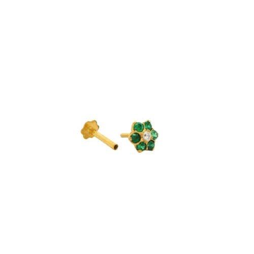 Elegant 18ct Yellow Gold Screw Back Nose Stud With Dazzling Cubic Zirconia Stones 9 Elegant 18ct Yellow Gold Screw Back Nose Stud With Dazzling Cubic Zirconia Stones -Shiny Jewelry Hub Elegant 18ct Yellow Gold Screw Back Nose Stud with Dazzling Cubic Zirconia Stones Green 2