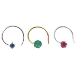18ct Gold Emerald┋Ruby┋Sapphire Wire Coil Back Nose Stud (0.02ct - 0.10ct)