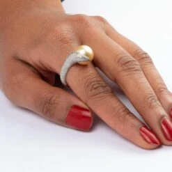 Platinum Diamond And Pearl Designer Ring LR-2191 PS -Shiny Jewelry Hub LR 2191PS c