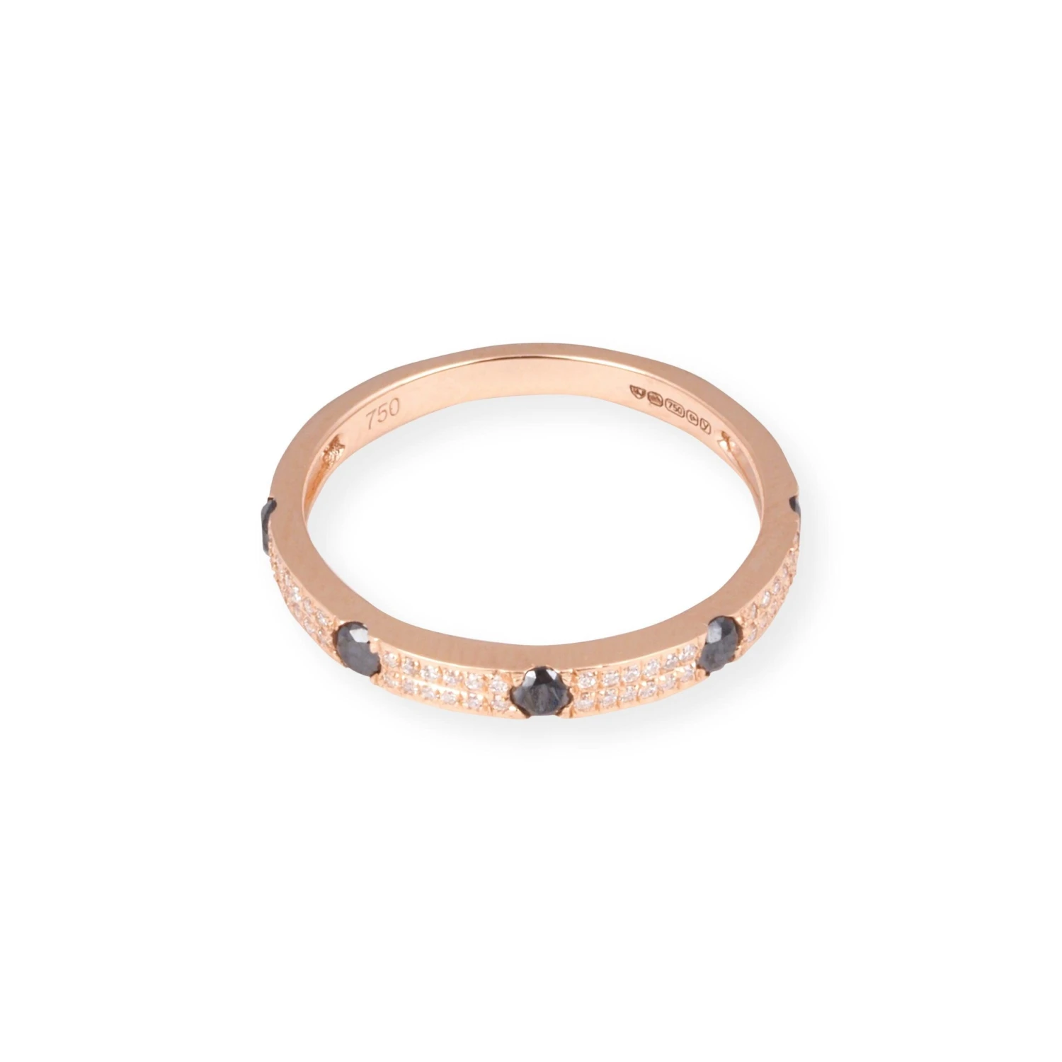 18ct Rose Gold White And Black Diamond Band Ring In Double-Row Pavé Setting LR-7035 2 18ct Rose Gold White And Black Diamond Band Ring In Double-Row Pavé Setting LR-7035 - Image 2
