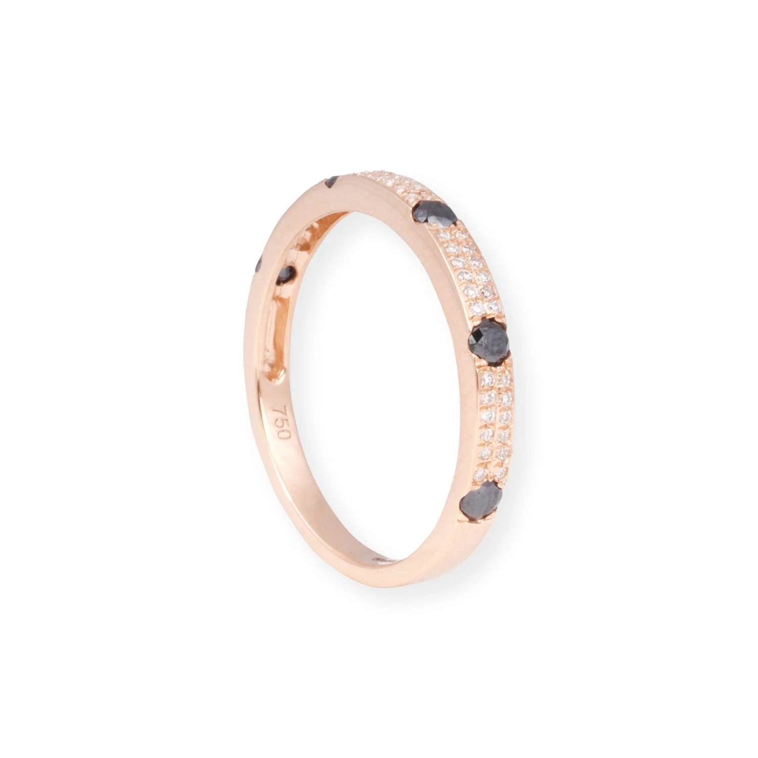 18ct Rose Gold White And Black Diamond Band Ring In Double-Row Pavé Setting LR-7035 3 18ct Rose Gold White And Black Diamond Band Ring In Double-Row Pavé Setting LR-7035 - Image 3