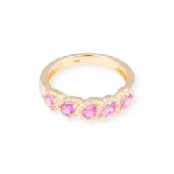 18ct Yellow Gold Ring With Diamonds And Pink Sapphires LR-7036 5 18ct Yellow Gold Ring With Diamonds And Pink Sapphires LR-7036 -Shiny Jewelry Hub LR 7036