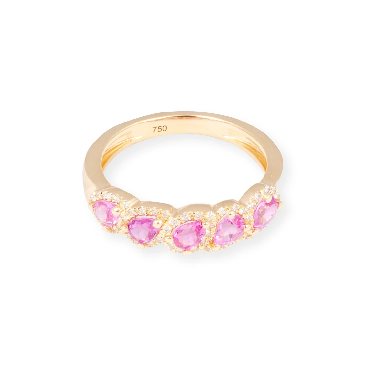 18ct Yellow Gold Ring With Diamonds And Pink Sapphires LR-7036 2 18ct Yellow Gold Ring With Diamonds And Pink Sapphires LR-7036 - Image 2