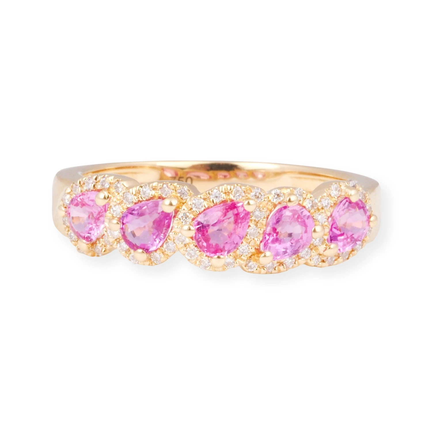 18ct Yellow Gold Ring With Diamonds And Pink Sapphires LR-7036 3 18ct Yellow Gold Ring With Diamonds And Pink Sapphires LR-7036 - Image 3