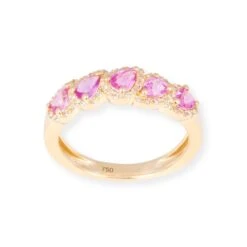 18ct Yellow Gold Ring With Diamonds And Pink Sapphires LR-7036 7 18ct Yellow Gold Ring With Diamonds And Pink Sapphires LR-7036 -Shiny Jewelry Hub LR 7036 2