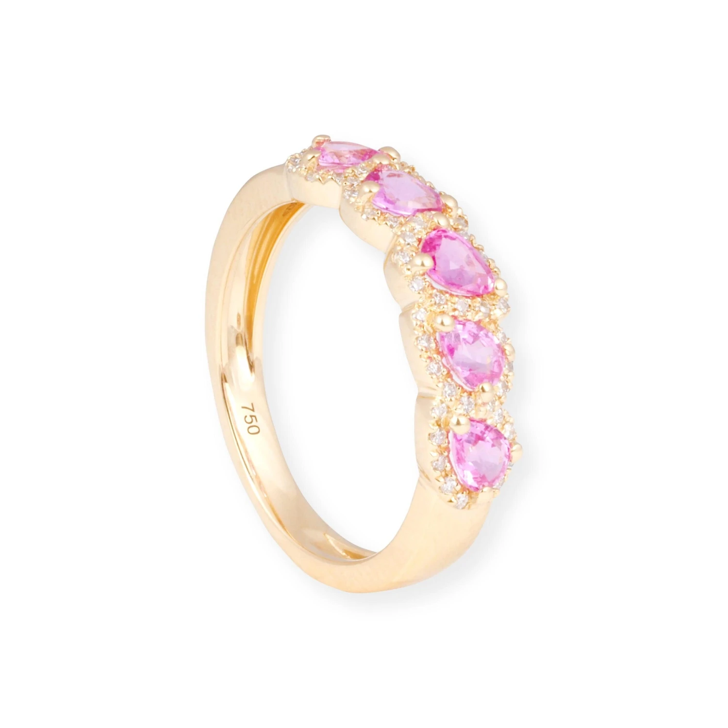 18ct Yellow Gold Ring With Diamonds And Pink Sapphires LR-7036 1 18ct Yellow Gold Ring With Diamonds And Pink Sapphires LR-7036
