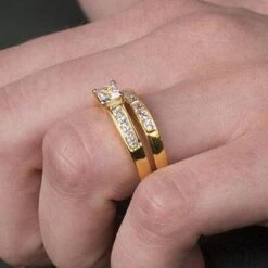 22ct Gold Cubic Zirconia Engagement Ring And Wedding Band Suite LR1200 -Shiny Jewelry Hub LR1200 B 22ct Gold Cubic Zirconia Engagement Ring suite set with Swarovski Zirconias