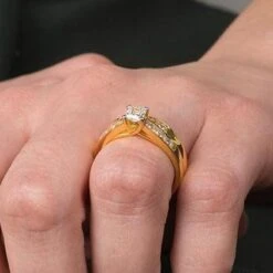 22ct Gold Cubic Zirconia Engagement Ring And Wedding Band Suite LR1200 -Shiny Jewelry Hub LR1200 C 22ct Gold Cubic Zirconia Engagement Ring suite set with Swarovski Zirconias