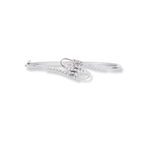 18ct White Gold Openable Bangle With Cubic Zirconia Stones - Elegant White Gold Bangle