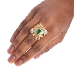 22ct Gold Swarovski Zirconia And Green Stone Cocktail Ring (11.05g) LR19292 4 22ct Gold Swarovski Zirconia And Green Stone Cocktail Ring (11.05g) LR19292 -Shiny Jewelry Hub LR19292 c
