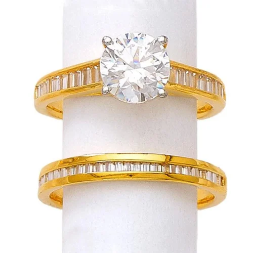 22ct Gold Swarovski Zirconia Engagement Ring And Wedding Band Suite LR21606
