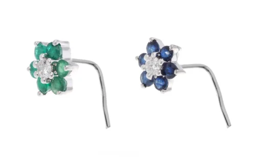 18ct Gold Diamond And Gemstone L-shape Back Nose Stud