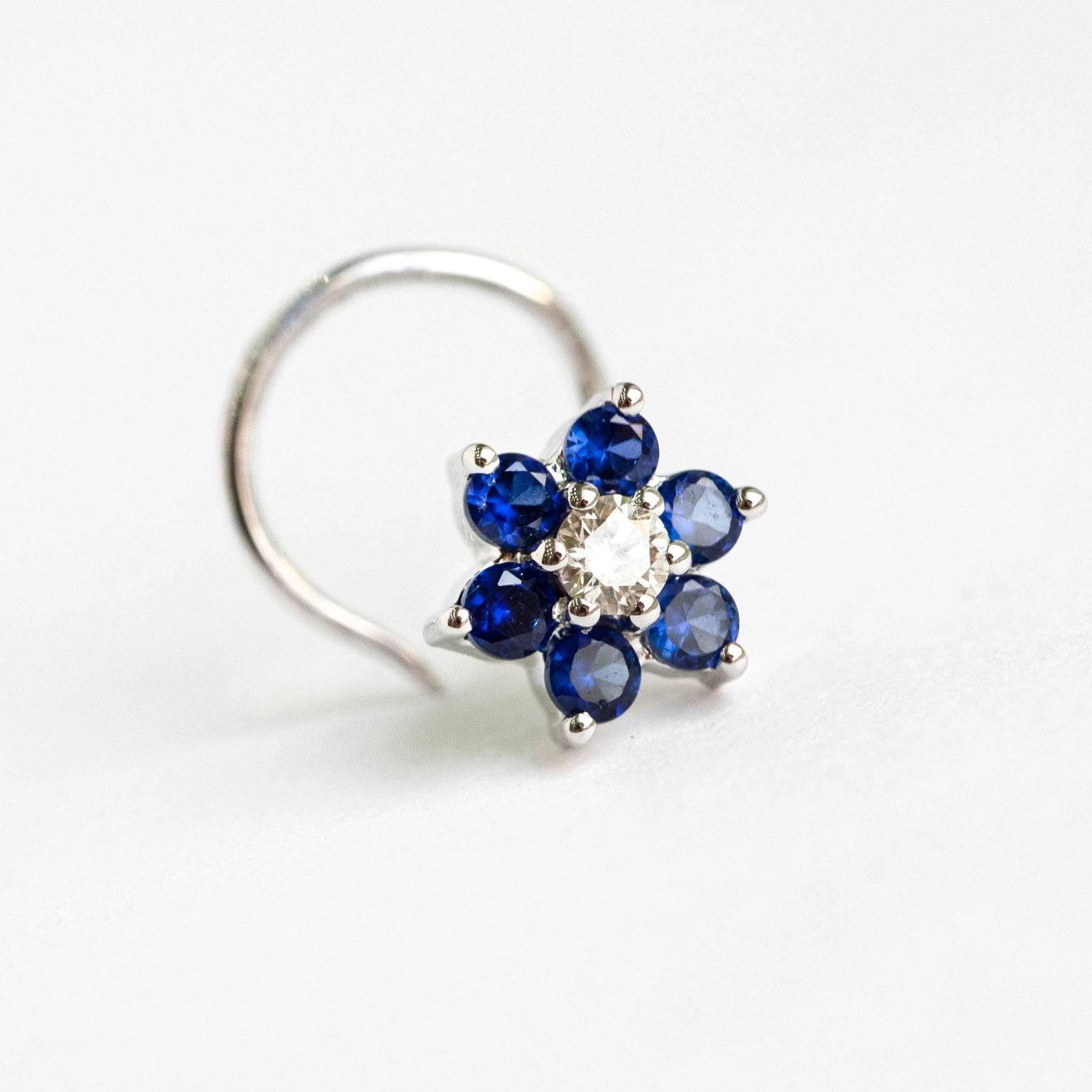 18ct Gold Diamond And Gemstone Wire Coil Back Nose Stud. 2 18ct Gold Diamond And Gemstone Wire Coil Back Nose Stud. - Image 2