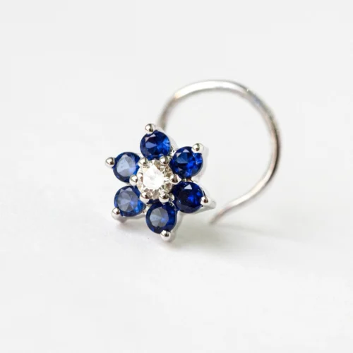 18ct Gold Diamond And Gemstone Wire Coil Back Nose Stud. 13 18ct Gold Diamond And Gemstone Wire Coil Back Nose Stud. -Shiny Jewelry Hub MCS2083 A diamond and sapphire cluster wire coil back nose stud 18ct white gold square