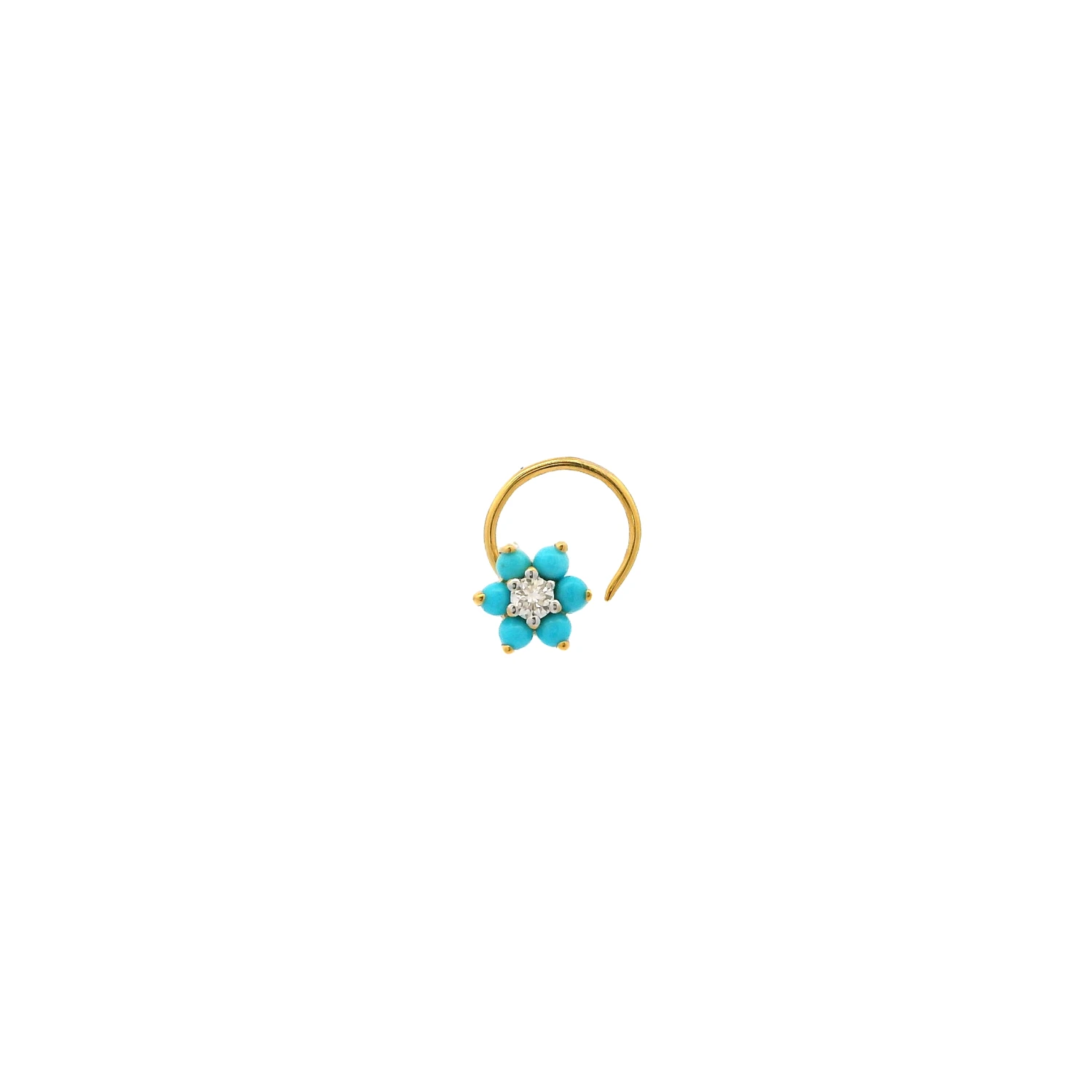 18ct Gold Diamond & Turquoise Cluster Nose Stud – Elegant Wire Back 2 18ct Gold Diamond & Turquoise Cluster Nose Stud – Elegant Wire Back - Image 2