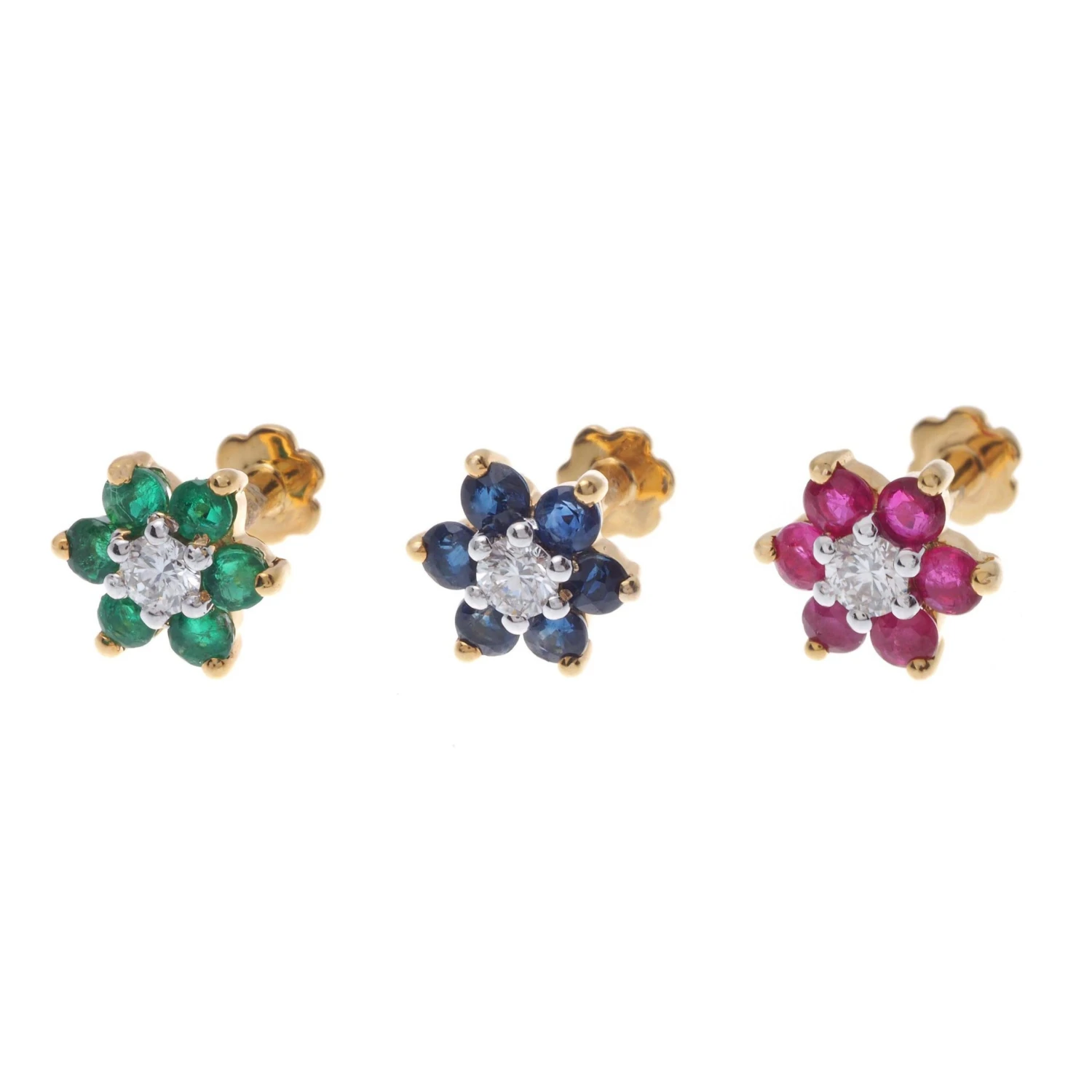 18ct Gold Diamond And Emerald / Sapphire / Ruby / Amethyst / Turquoise Screw Back Nose Stud. 1 18ct Gold Diamond And Emerald / Sapphire / Ruby / Amethyst / Turquoise Screw Back Nose Stud.