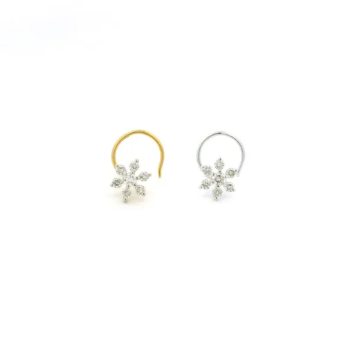 18ct Gold Diamond Cluster Nose Stud | Wire Coil Back Piercing