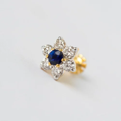 18ct Gold Diamond And Gemstone Screw Back Nose Stud.
