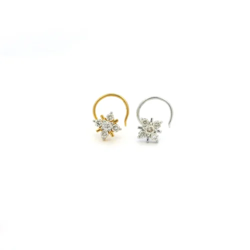 18ct Gold Diamond Cluster Nose Stud | Elegant Wire Coil Back Piercing