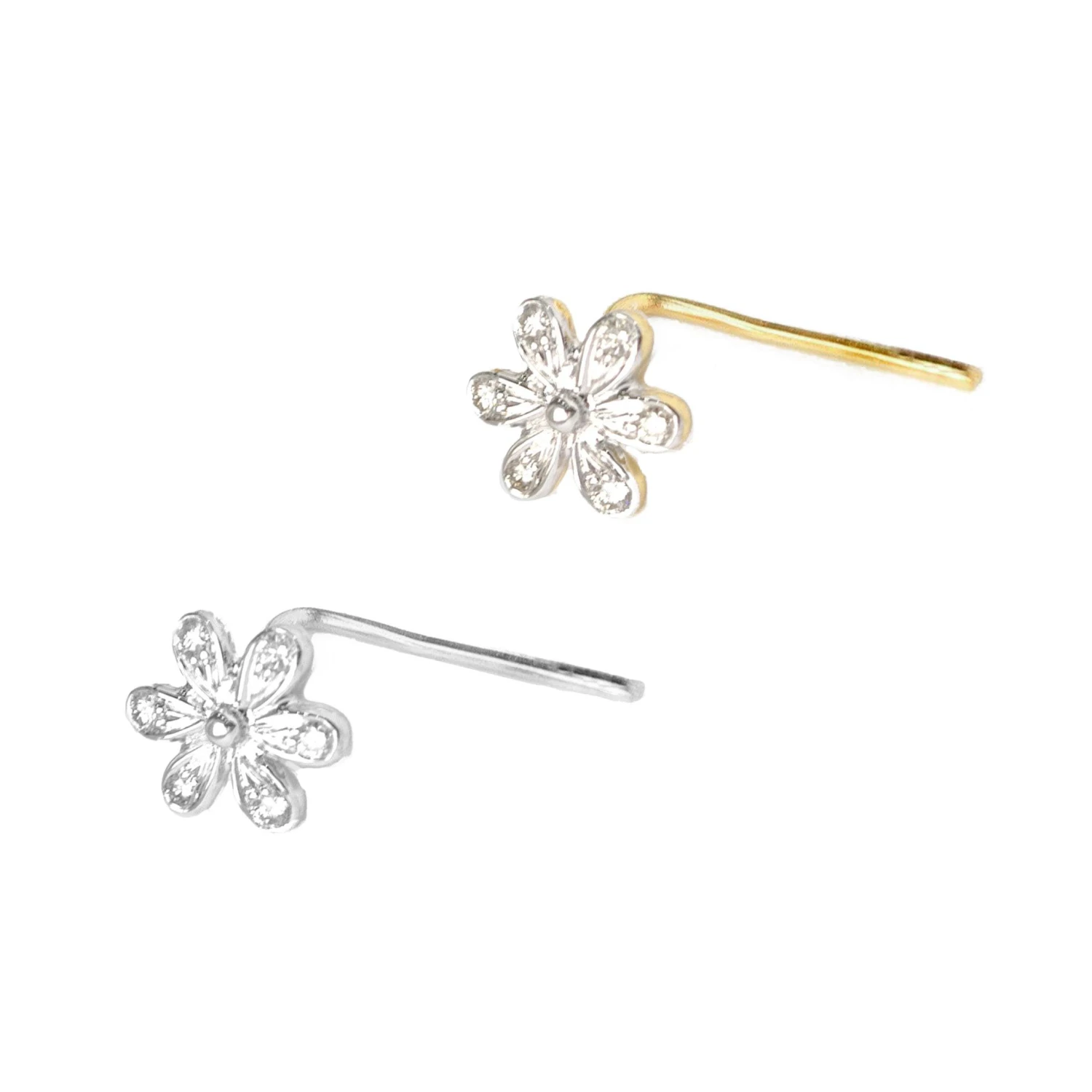 18ct Gold Diamond Cluster L-Shaped Back Nose Stud 1 18ct Gold Diamond Cluster L-Shaped Back Nose Stud