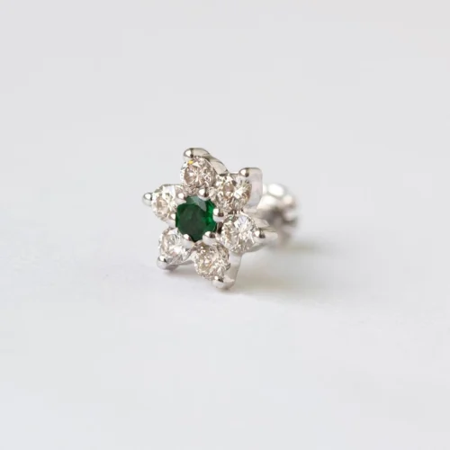 18ct Gold Diamond And Gemstone Screw Back Nose Stud. 11 18ct Gold Diamond And Gemstone Screw Back Nose Stud. -Shiny Jewelry Hub MCS3440 screw W A diamond and emerald screw back nose stud 18ct white gold square