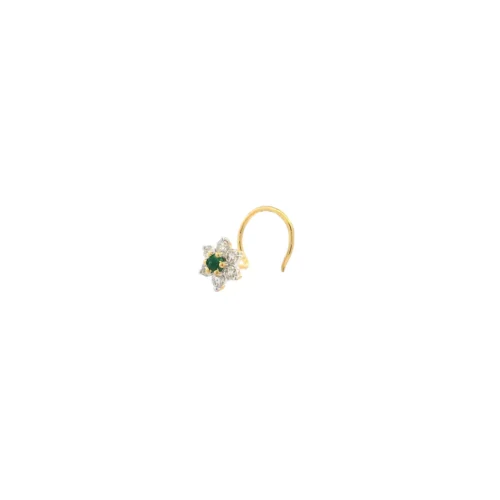 18ct Gold Diamond & Emerald Cluster Nose Stud – Elegant Wire Coil Back -Shiny Jewelry Hub MCS3440Y wire 1