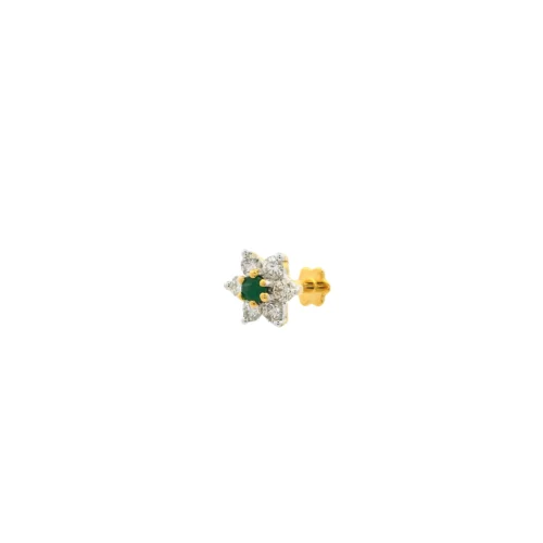 18ct Gold Diamond And Emerald Cluster Screw Back Nose Stud. -Shiny Jewelry Hub MCS3440Y 1