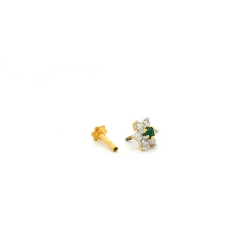 18ct Gold Diamond And Emerald Cluster Screw Back Nose Stud. -Shiny Jewelry Hub MCS3440Y 2