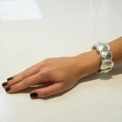 Matte Silver Plated Disc Fashion Bangle 6 Matte Silver Plated Disc Fashion Bangle -Shiny Jewelry Hub Matte Silver Plated Disc Fashion Bangle 2