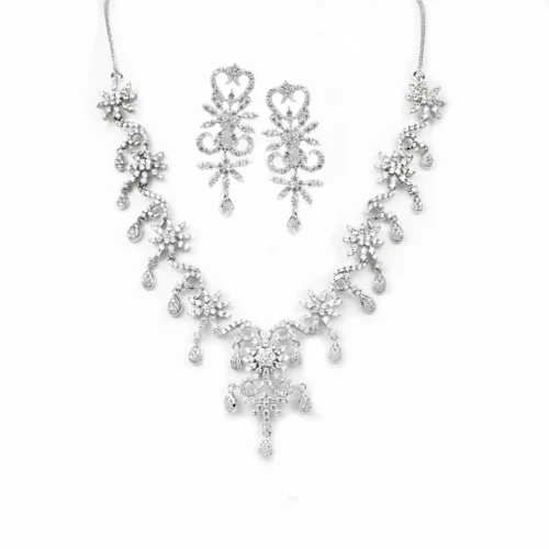18ct White Gold Necklace And Earrings Set With Cubic Zirconia Stones (47.95g) N&E-90188