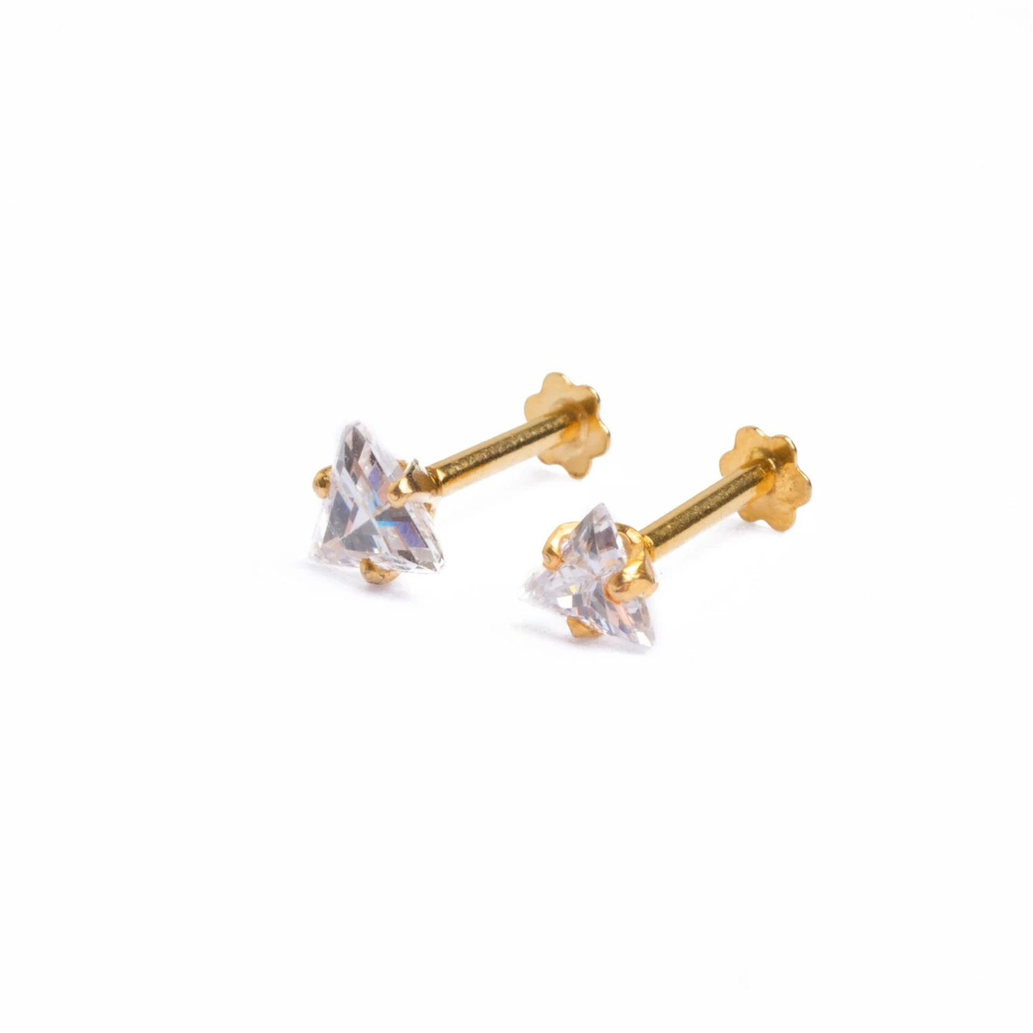 18ct Yellow Gold Screw Back Nose Stud With Triangular Shaped Cubic Zirconia Stone. 1 18ct Yellow Gold Screw Back Nose Stud With Triangular Shaped Cubic Zirconia Stone.