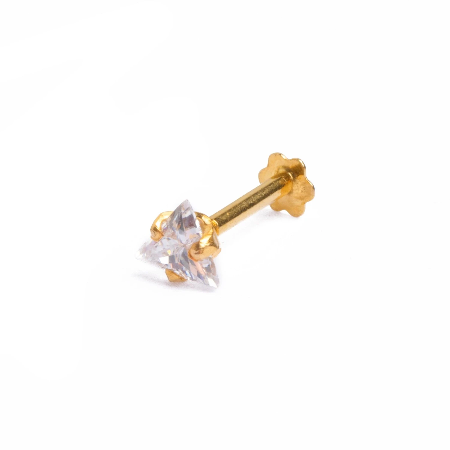18ct Yellow Gold Screw Back Nose Stud With Triangular Shaped Cubic Zirconia Stone. 5 18ct Yellow Gold Screw Back Nose Stud With Triangular Shaped Cubic Zirconia Stone. - Image 5