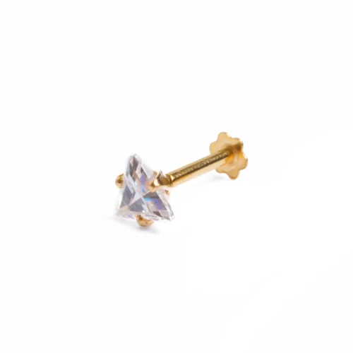 18ct Yellow Gold Screw Back Nose Stud With Triangular Shaped Cubic Zirconia Stone. 8 18ct Yellow Gold Screw Back Nose Stud With Triangular Shaped Cubic Zirconia Stone. -Shiny Jewelry Hub NIP 4 120b