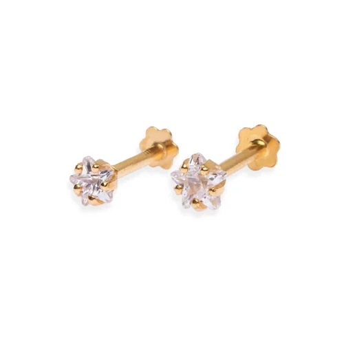 18ct Yellow Gold Screw Back Nose Stud Set With A Star Shaped Cubic Zirconia (3mm - 3.5mm).