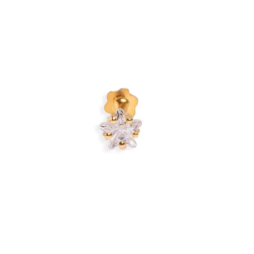 18ct Yellow Gold Screw Back Nose Stud Set With A Star Shaped Cubic Zirconia (3mm - 3.5mm). 13 18ct Yellow Gold Screw Back Nose Stud Set With A Star Shaped Cubic Zirconia (3mm - 3.5mm). -Shiny Jewelry Hub NIP 4 620B