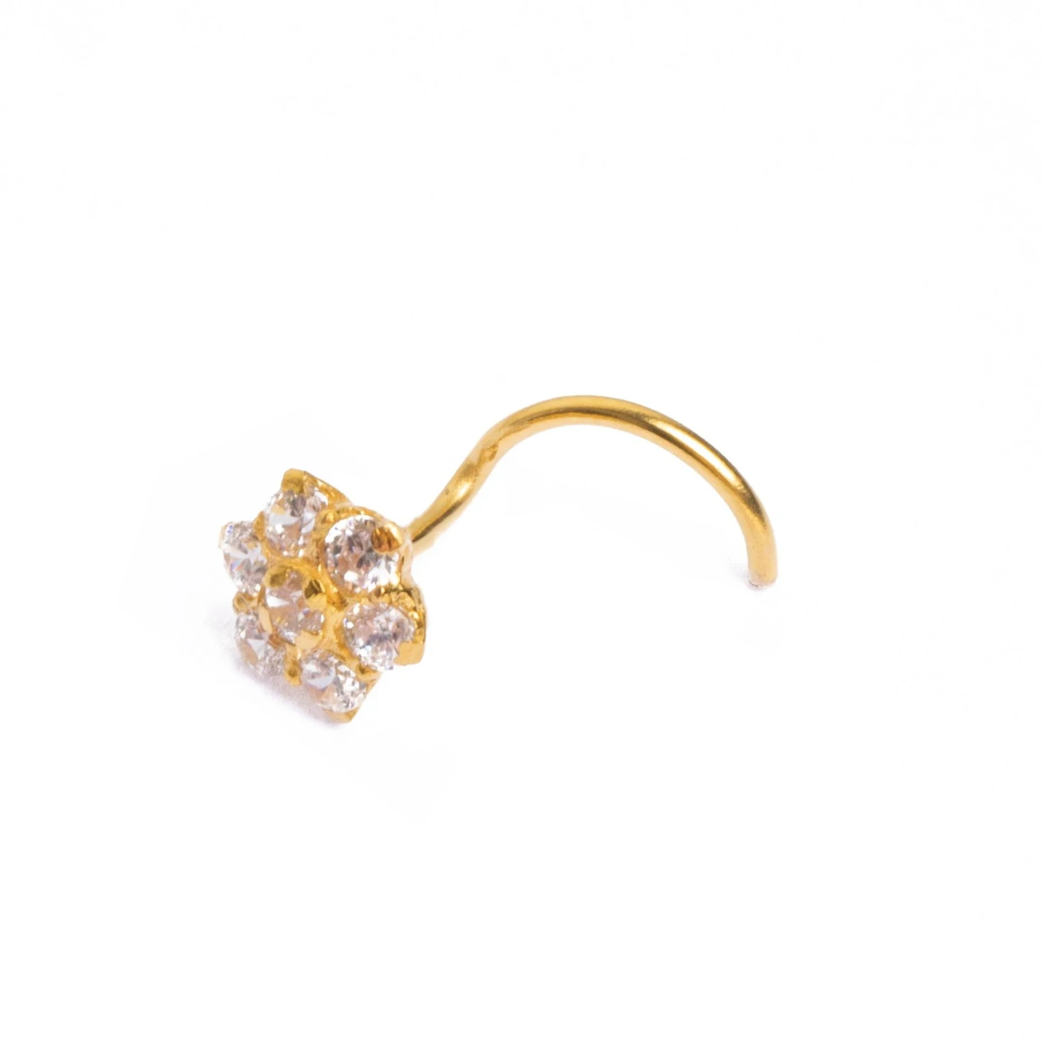 18ct Yellow Gold Wire Coil Back Nose Stud Set With Seven Cubic Zirconia's (4mm - 5mm). 2 18ct Yellow Gold Wire Coil Back Nose Stud Set With Seven Cubic Zirconia's (4mm - 5mm). - Image 2