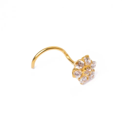 18ct Yellow Gold Wire Coil Back Nose Stud Set With Seven Cubic Zirconia's (4mm - 5mm). 9 18ct Yellow Gold Wire Coil Back Nose Stud Set With Seven Cubic Zirconia's (4mm - 5mm). -Shiny Jewelry Hub NIP 5 040b half right