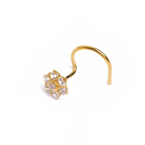18ct Yellow Gold Wire Coil Back Nose Stud Set With Seven Cubic Zirconia's (4mm - 5mm). 10 18ct Yellow Gold Wire Coil Back Nose Stud Set With Seven Cubic Zirconia's (4mm - 5mm). -Shiny Jewelry Hub NIP 5 040c