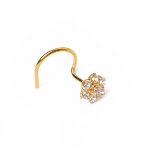 18ct Yellow Gold Wire Coil Back Nose Stud Set With Seven Cubic Zirconia's (4mm - 5mm). 13 18ct Yellow Gold Wire Coil Back Nose Stud Set With Seven Cubic Zirconia's (4mm - 5mm). -Shiny Jewelry Hub NIP 5 040c entire right